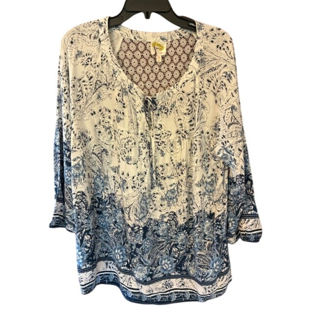 fig and flower Cream and Navy Blue Paisley Peasant Blouse